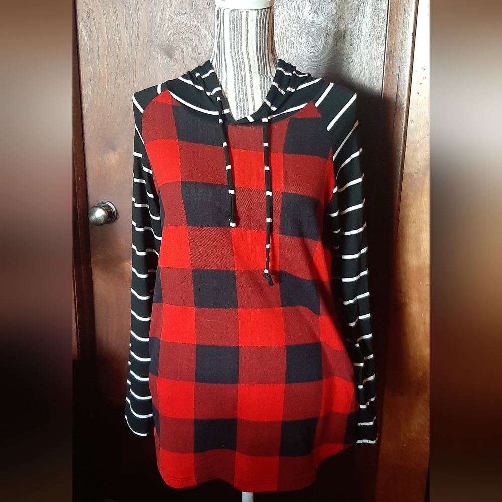 Red and Black Plaid Hoodie